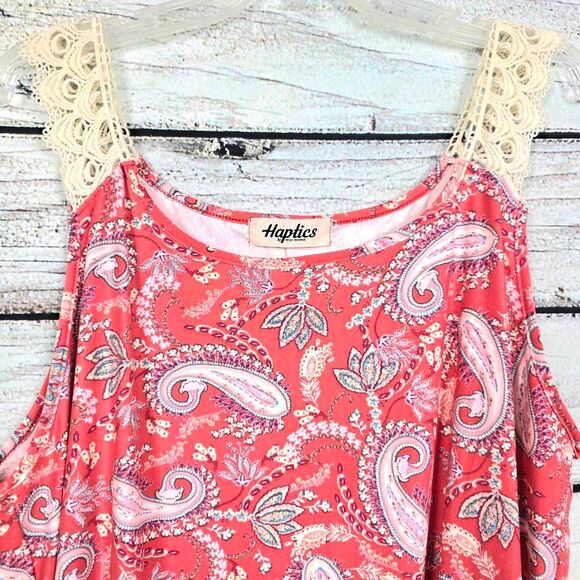 Haptics Coral Paisley Lace Shoulder Tank Top L - Picture 2 of 8